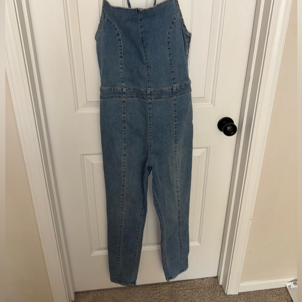 Free People Light Blue Denim Jumpsuit